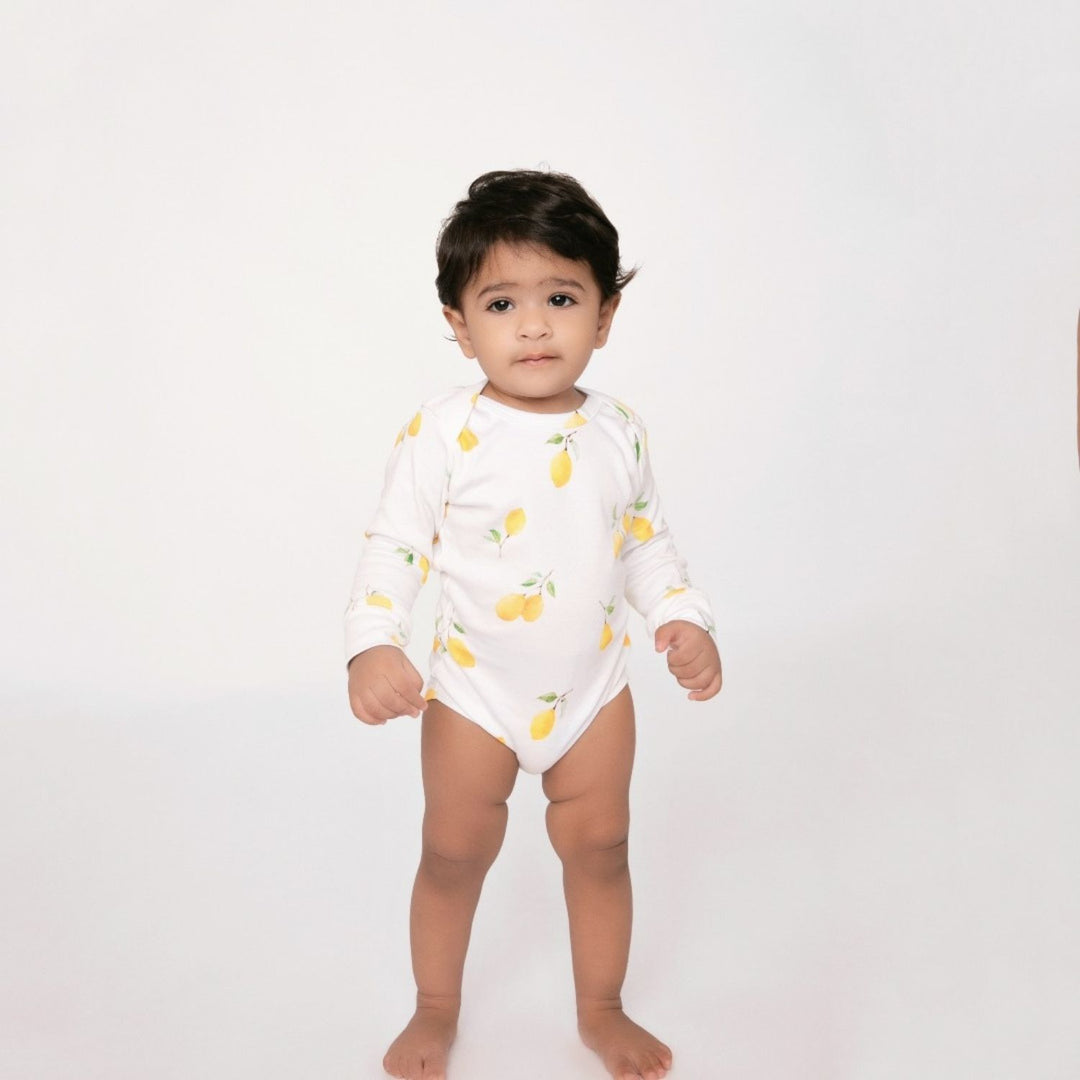 Lemon Print Long Sleeve Baby Bodysuit | Organic Cotton | Eco-Friendly