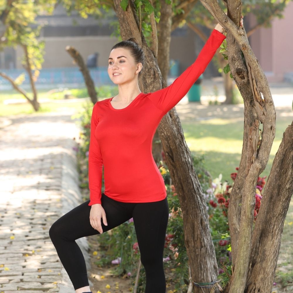 Full Sleeve T-Shirt | Bamboo Fabric | Comfortable | Women Active Wear | Red