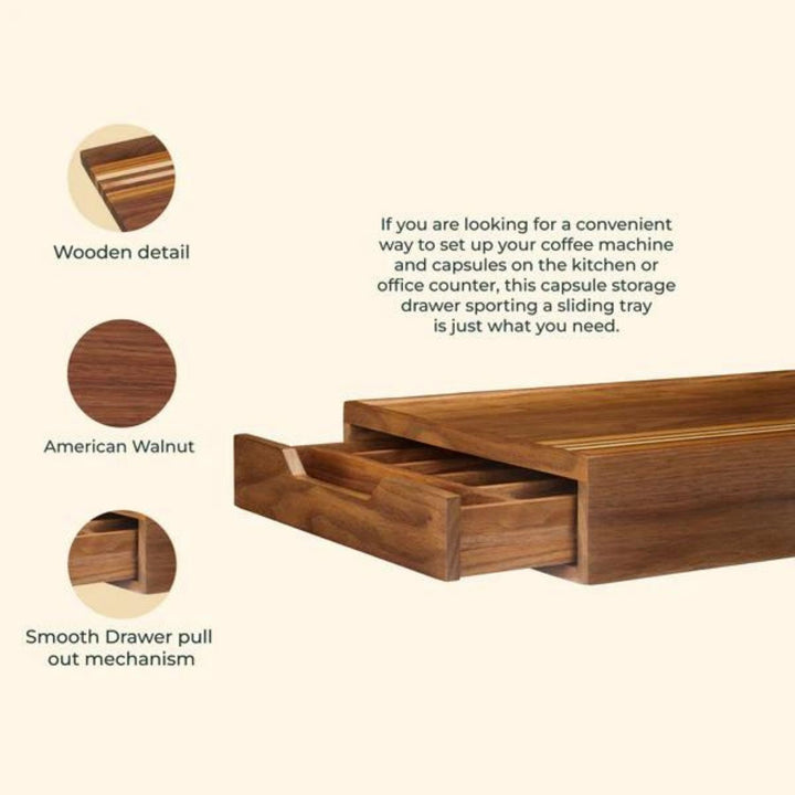 Grado Coffee Pods Drawer | American Walnut Wood | Hand-Crafted | 17 Inch