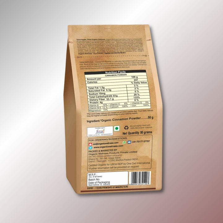 Organic Cinnamon Powder | 100% Pure & Natural | Ethically Harvested | 50 GM