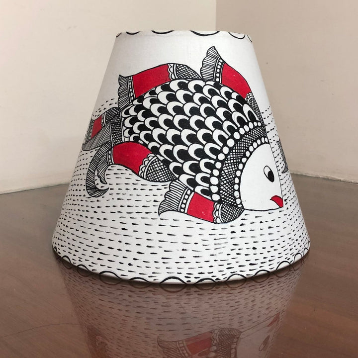 Madhubani Fish Classic Empire Lamp Shade | Hand-Painted | Off White