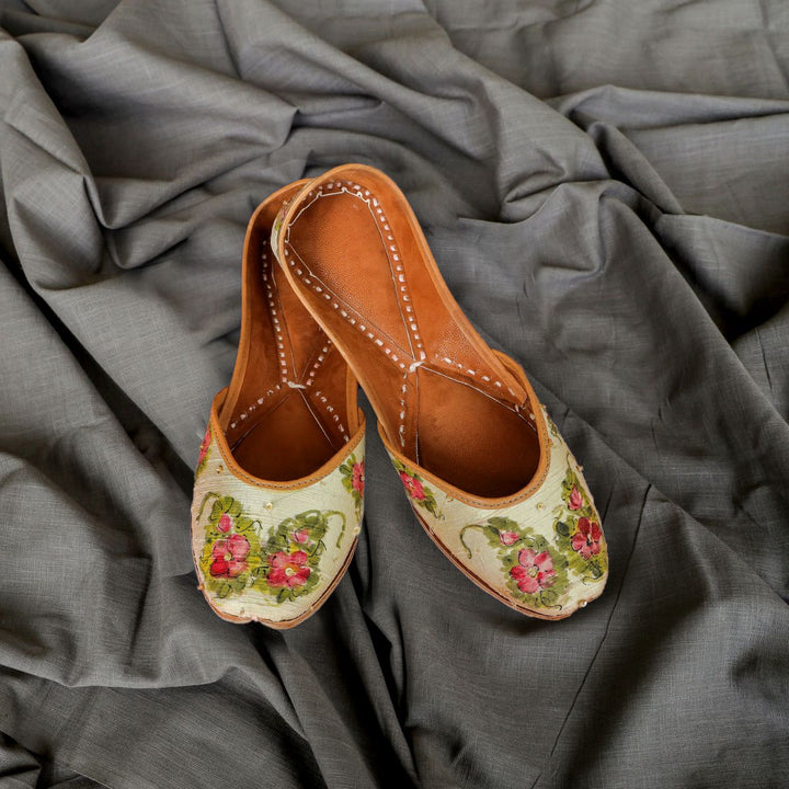 Hand Painted Floral Paisely Raw Silk Women Juttis | Hand-Crafted | Festive Apt