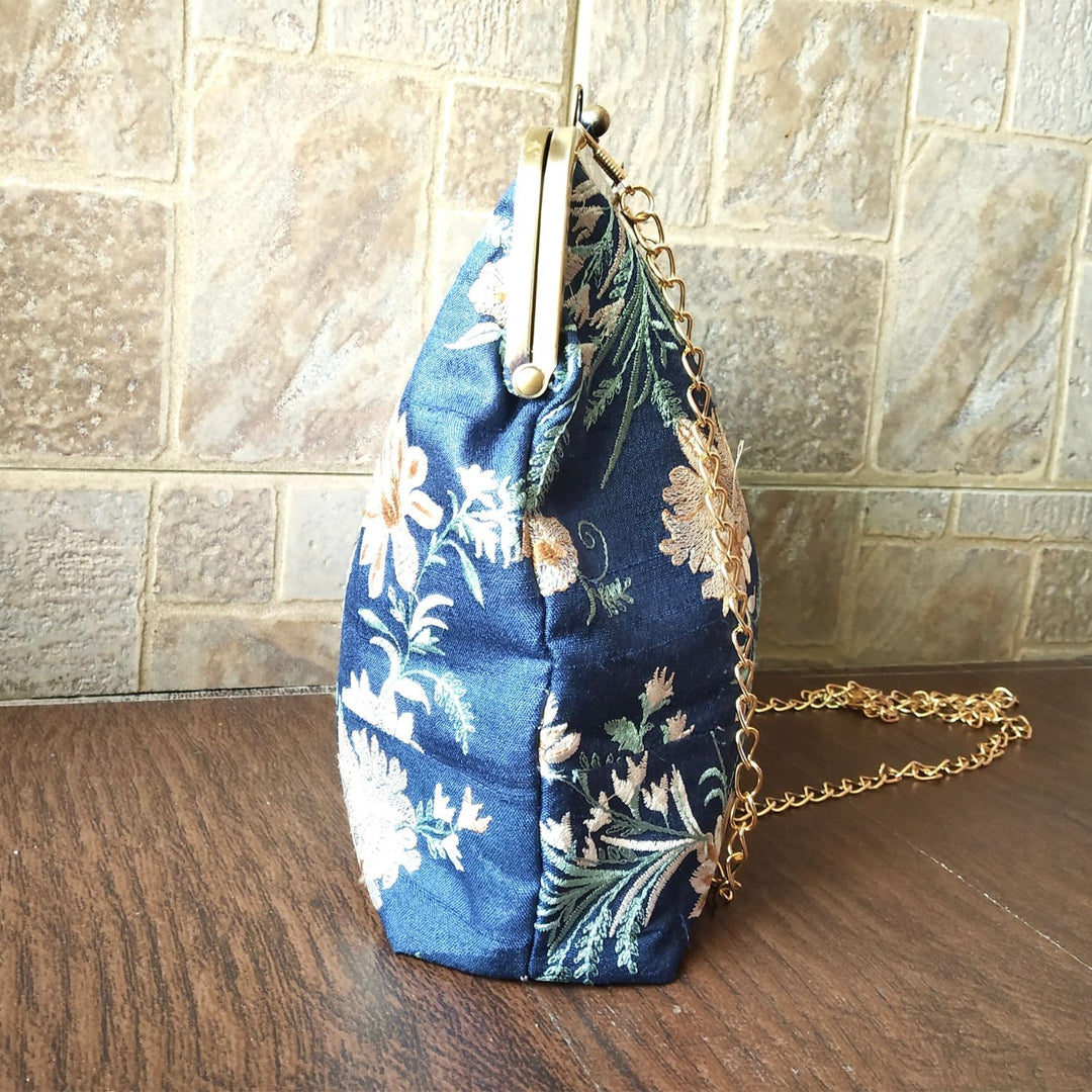 Floral Tussar Silk Sling Bag | Elegant Shine for Every Occasion