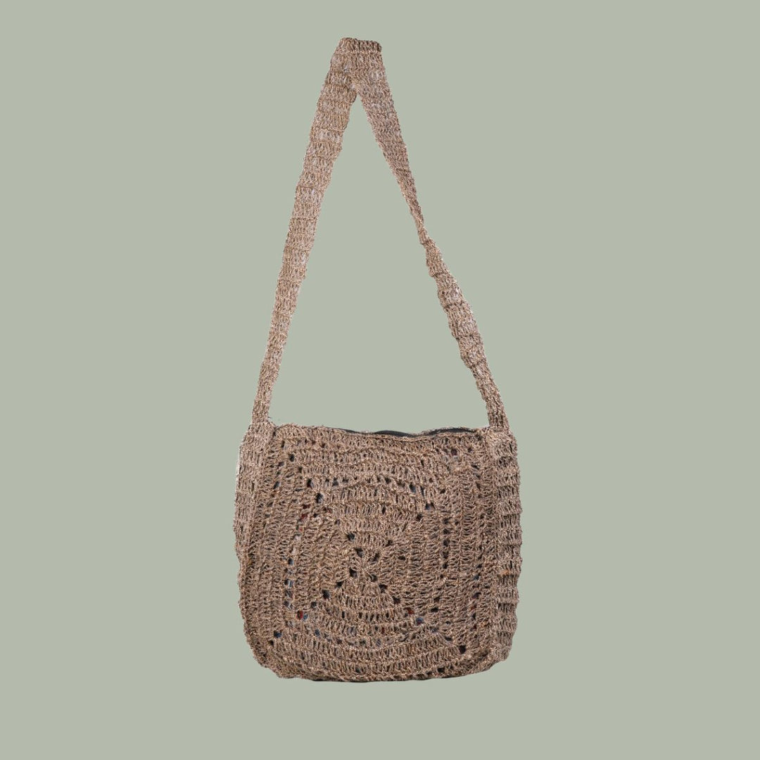 Hand-Crafted Quad Spirit Bag | Hand-Crochet | Jute Yarn | Sustainable | Brown