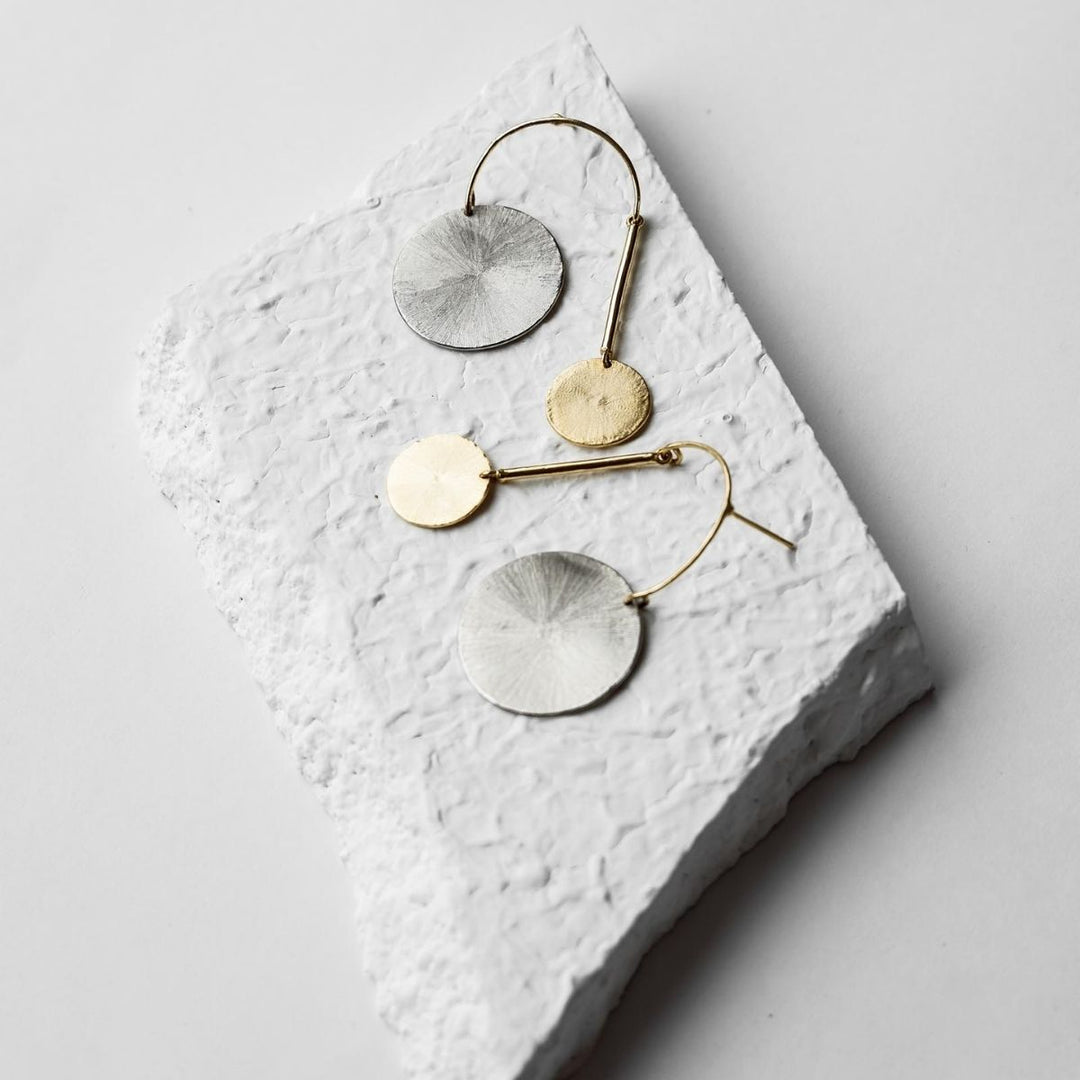 Off-Balance | Dual Finish Brass | Statement Earrings | Sustainable | Aesthetic