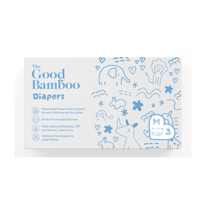 Eco-Friendly Bamboo Diapers | Medium Size / 6-11 KG | Tape Style | Pack Of 32