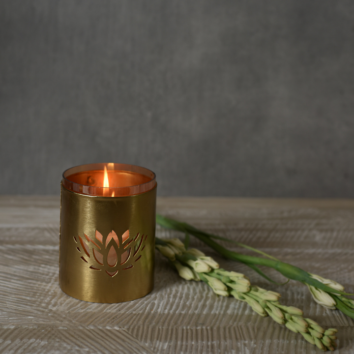 Roshni Golden Lotus Candle Holder | Classic Style | Table Top Accent | Festive Decor | Hand-Crafted | 4"