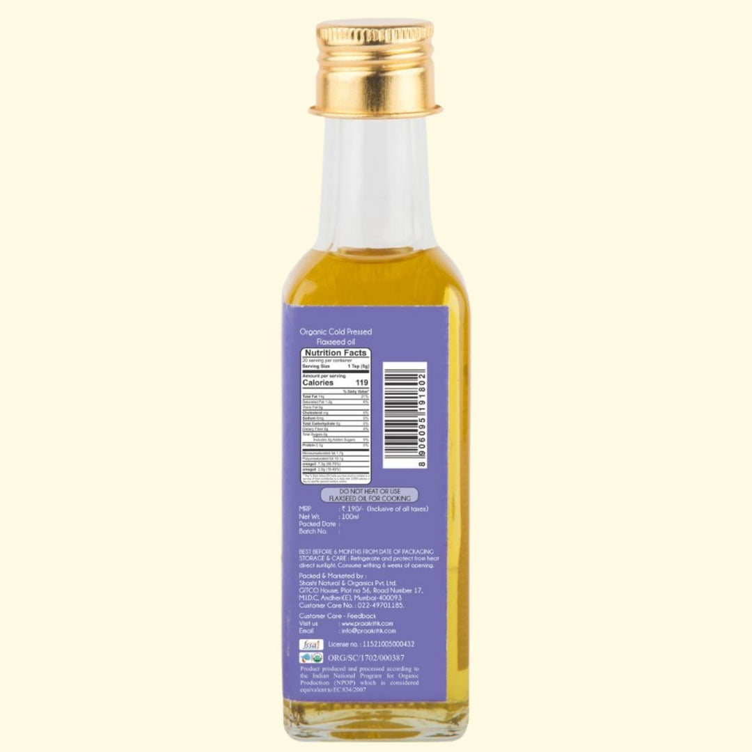 Organic Cold Pressed Flaxseed (Alsi) Oil | Omega Fatty Acids Rich | 100 ML