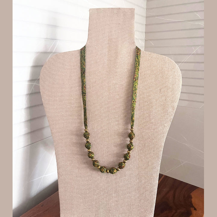 Beaded Fabric  Necklace | Minimalist Design | Hand Crafted | Adjustable | Green Yellow