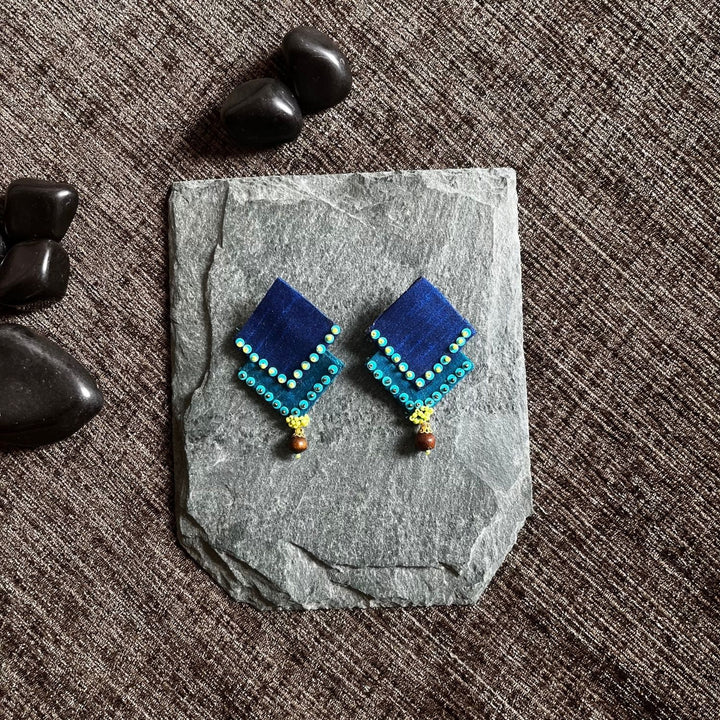 Layered Two Tone Blue Earrings | Hand Crafted | Monochrome Look | Ethnic Fabric Jewelry