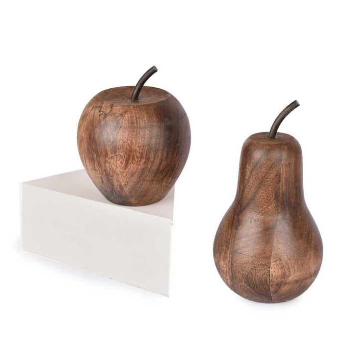 Mango Wood Pear and Apple Decorative Set | Modern Home Decor | Hand-Crafted | Mango Wood | Set of 2