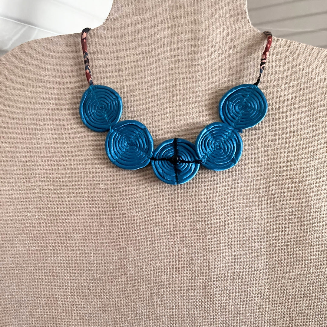 Elegant Necklace For Women | Adjustable | Hand Crafted Fabric Jewelry | Cobalt Blue