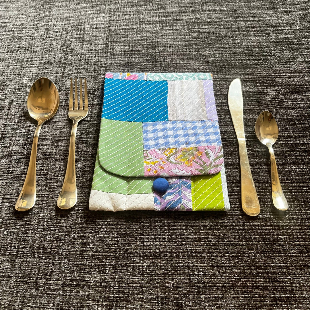 Patchwork Pattern Cutlery Holder | Travel Essential | Multi Colour