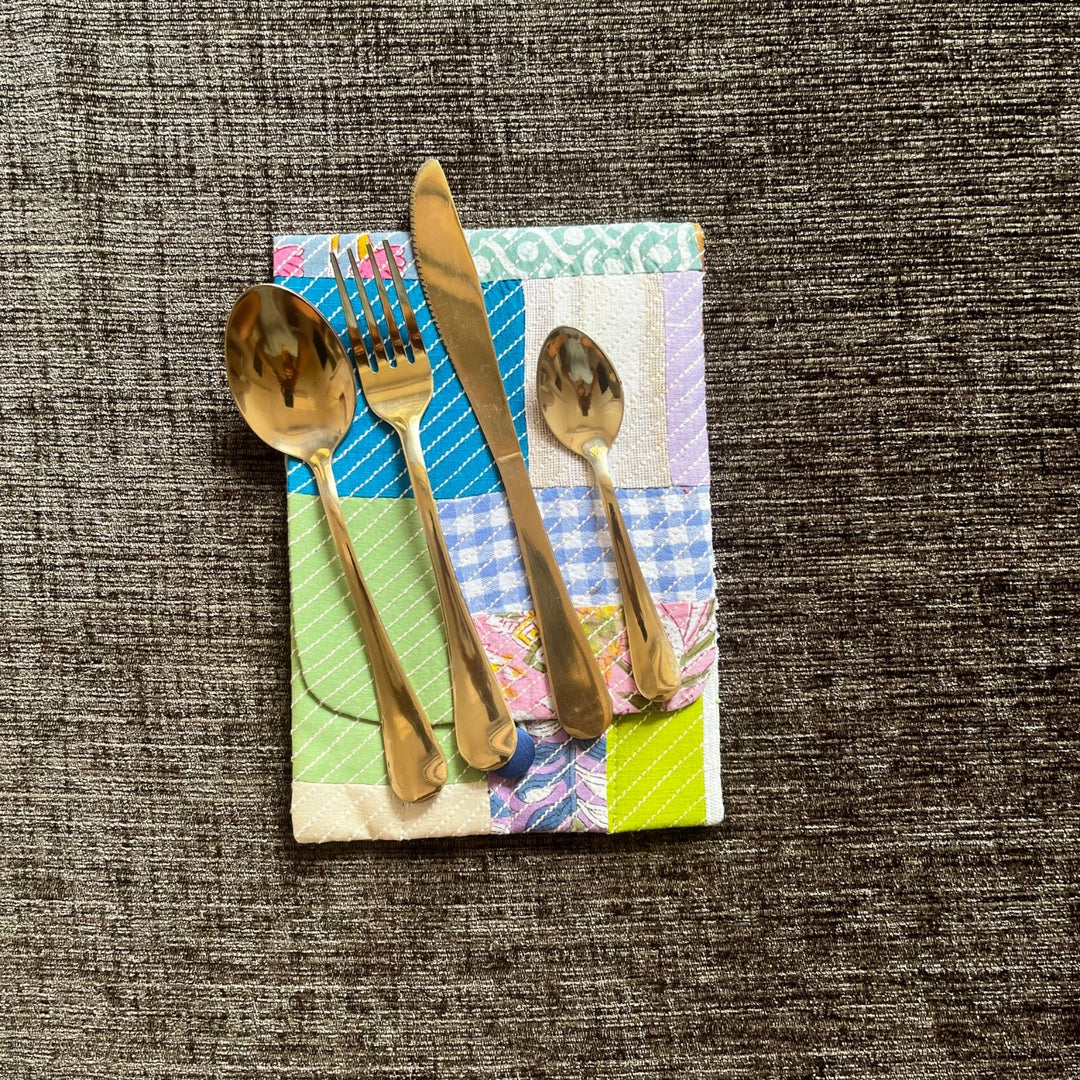 Patchwork Pattern Cutlery Holder | Travel Essential | Multi Colour