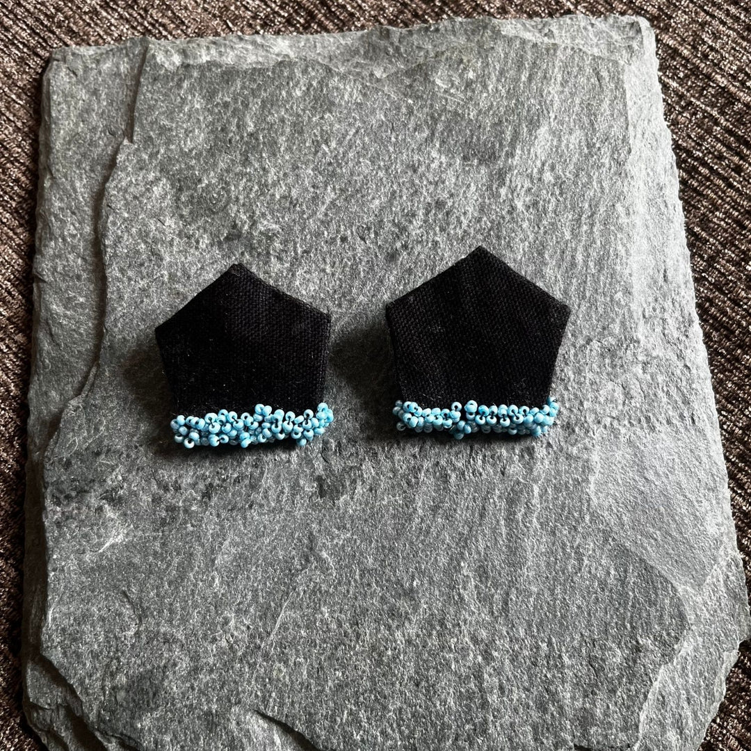 Pentagon Shaped Earrings | Bead Embellished | Hand-Crafted Fabric Jewelry