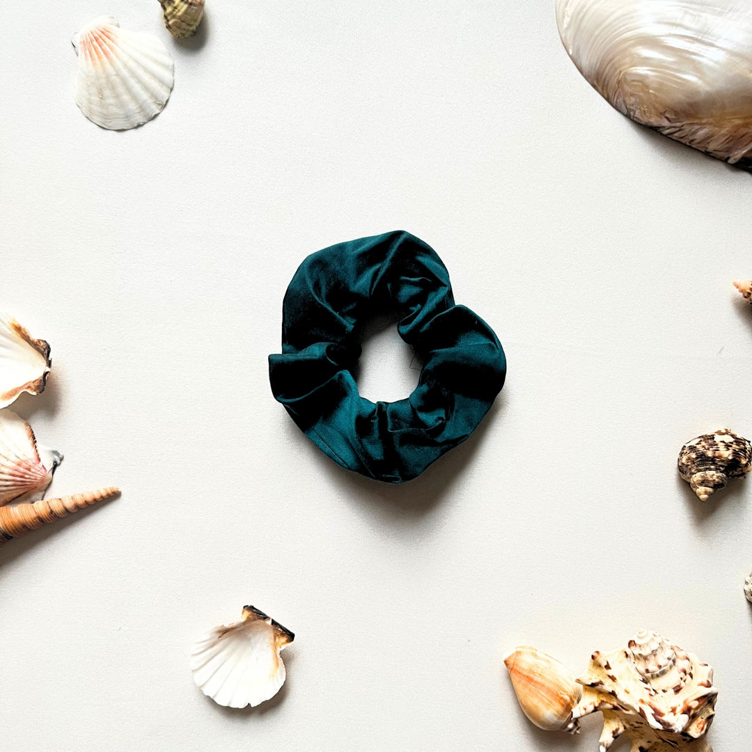 Silk Scrunchies For Women | Anti-Breakage Soft Hair Bands | Forest Green Set of 3