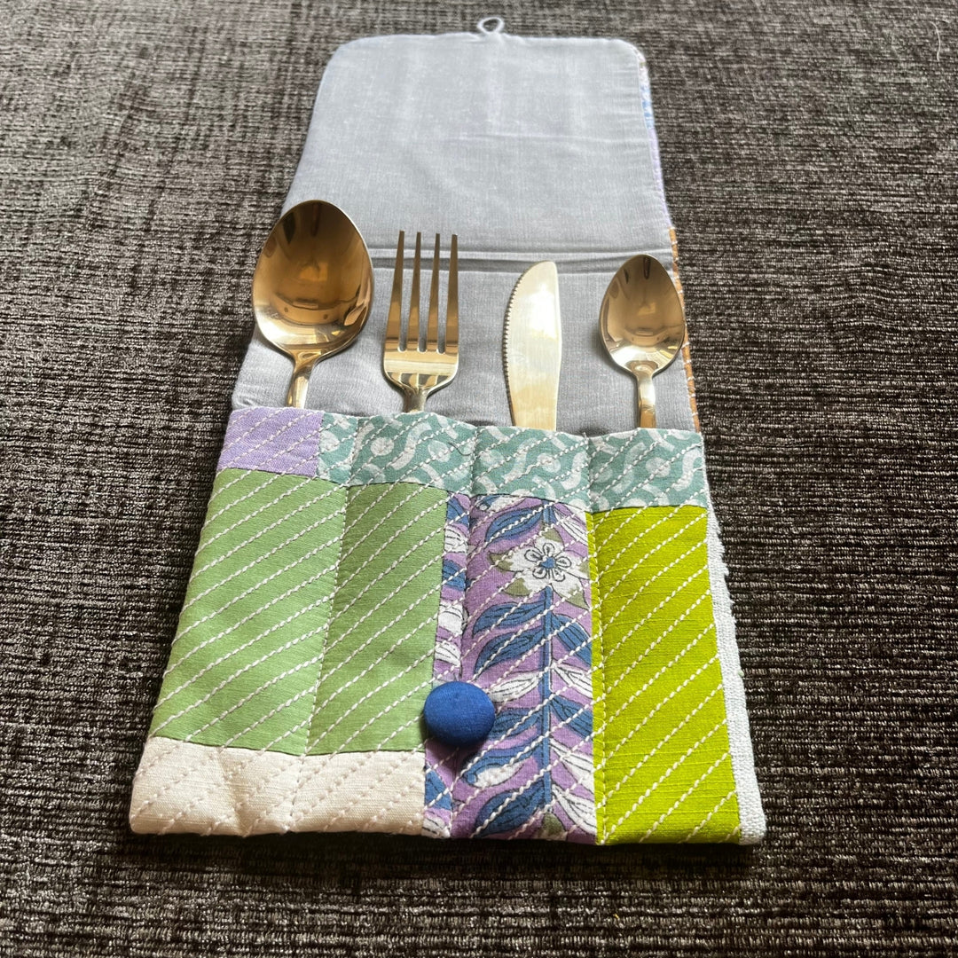 Patchwork Pattern Cutlery Holder | Travel Essential | Multi Colour