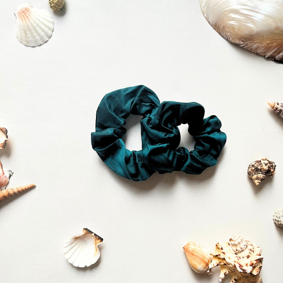 Silk Scrunchies For Women | Anti-Breakage Soft Hair Bands | Forest Green Set of 3