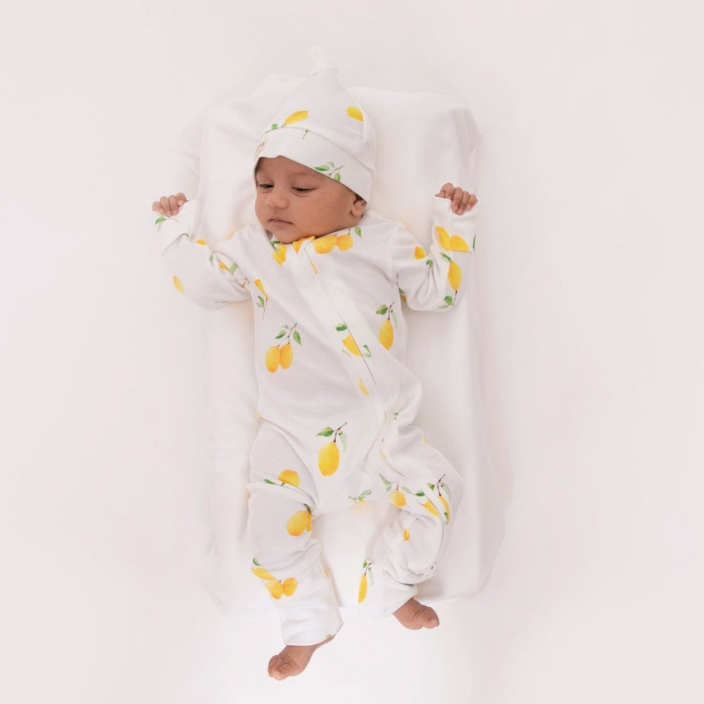 Lemon Print Full Body Baby Zipsuit | Organic Cotton | Eco-Friendly