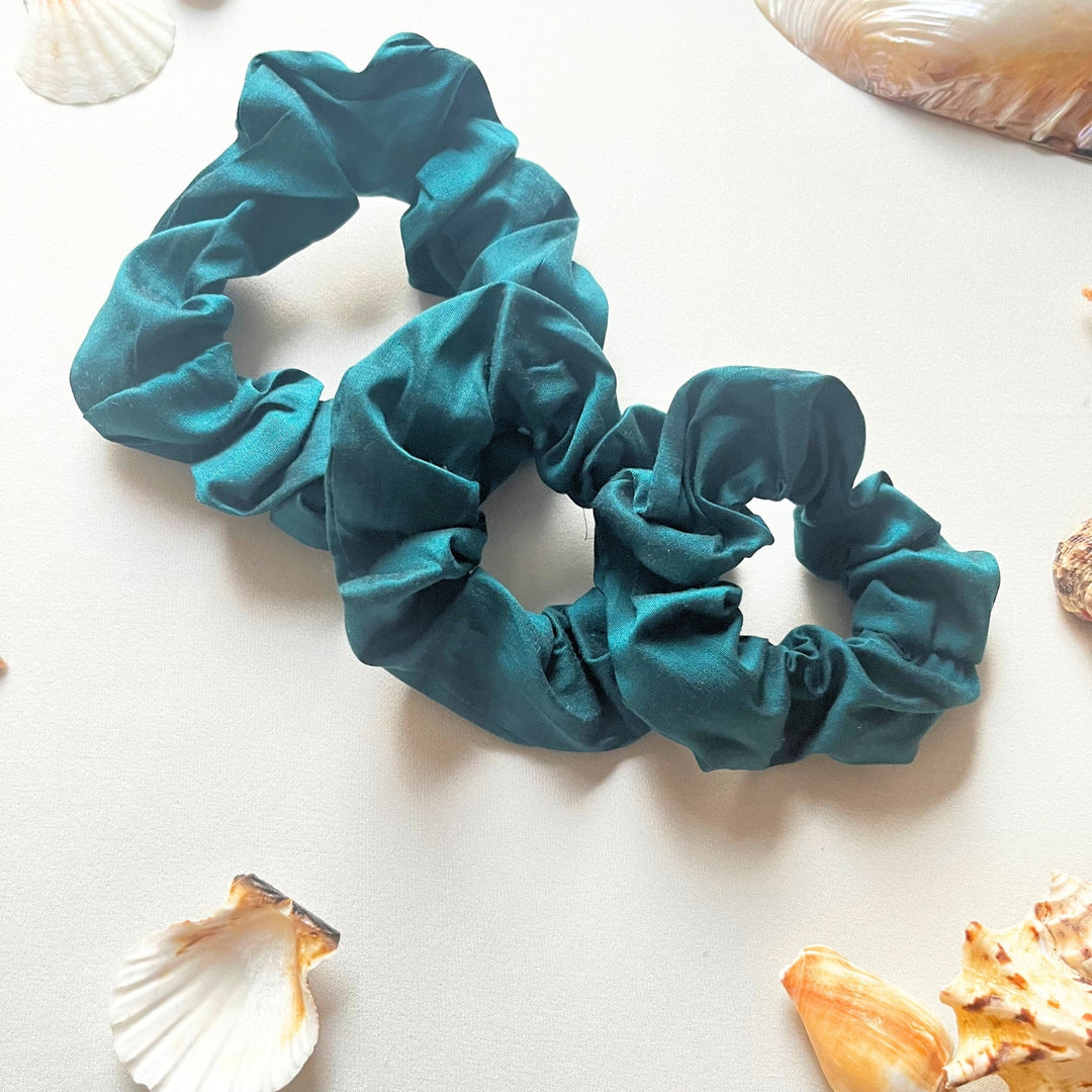 Silk Scrunchies For Women | Anti-Breakage Soft Hair Bands | Forest Green Set of 3