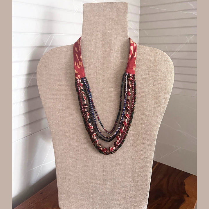 Maroon Layered Necklace | Ajrakh and Silk | Artistic | Hand-Crafted | Ethnic Look