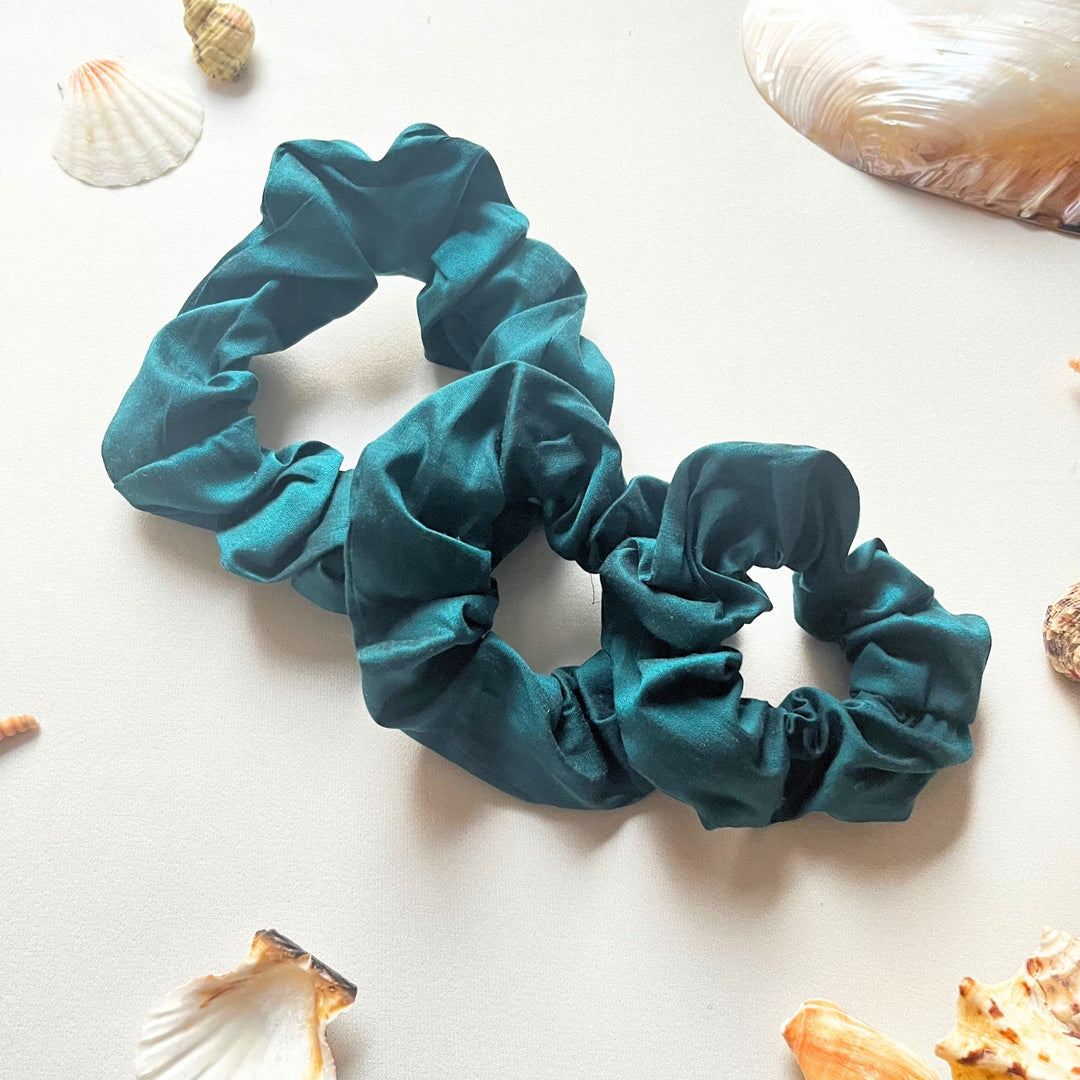 Silk Scrunchies For Women | Anti-Breakage Soft Hair Bands | Forest Green Set of 3