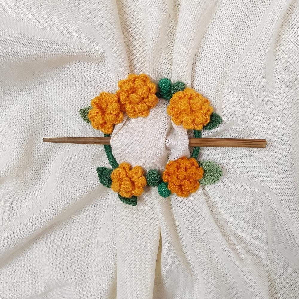 Marigold Crochet Hair Tie | Hand-crafted | Tangerine and Green