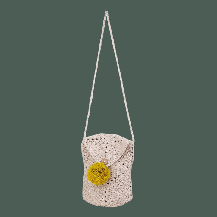 Hand-Crafted Long Carry Sling Bag | Hand-Crochet | Cotton Yarn | Off White