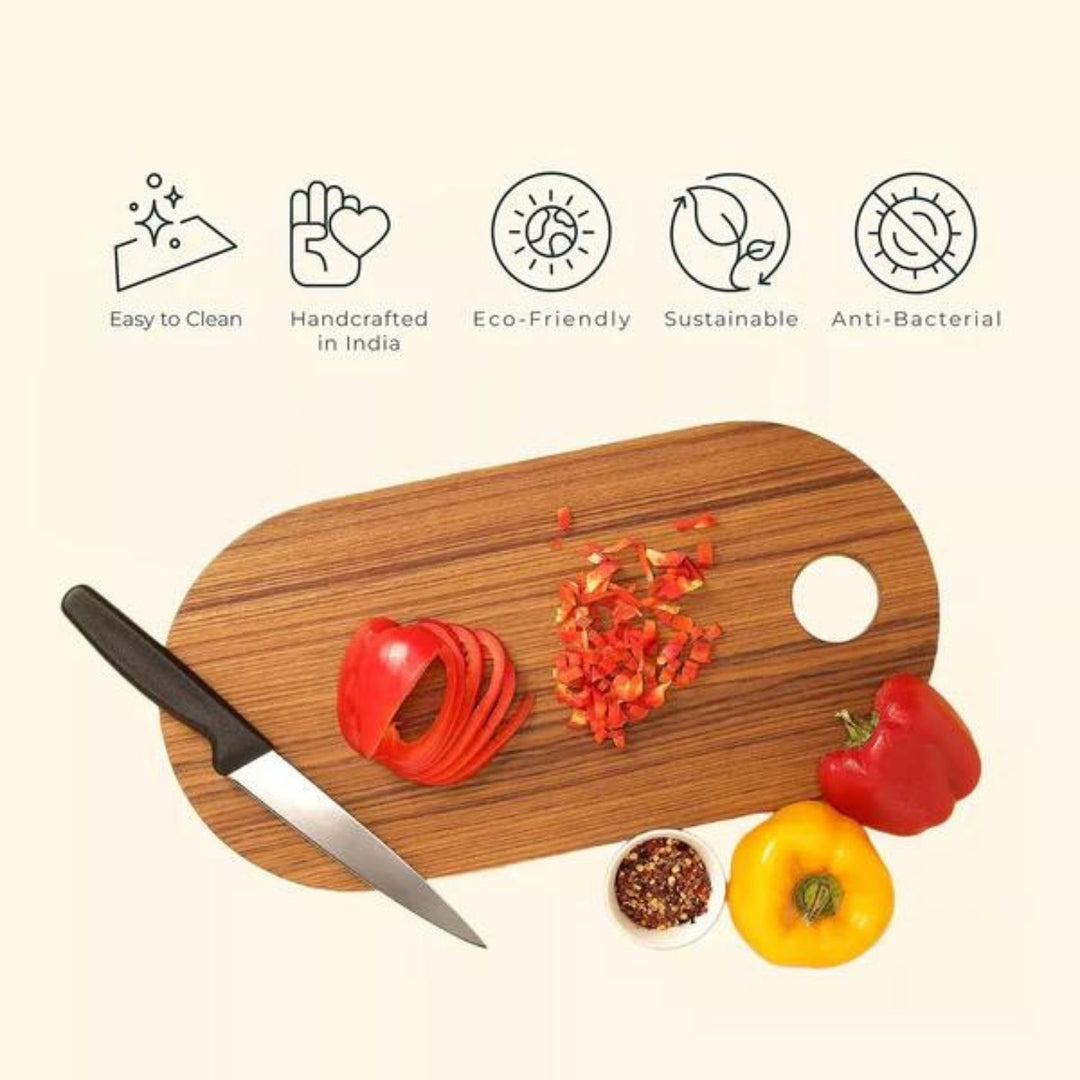 Cresta Oval Chopping Board / Serving Platter | Premium Teak Wood | Hand-Crafted | 16 Inch