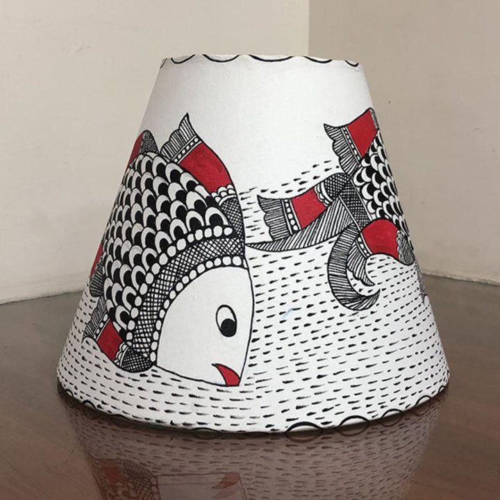 Madhubani Fish Classic Empire Lamp Shade | Hand-Painted | Off White