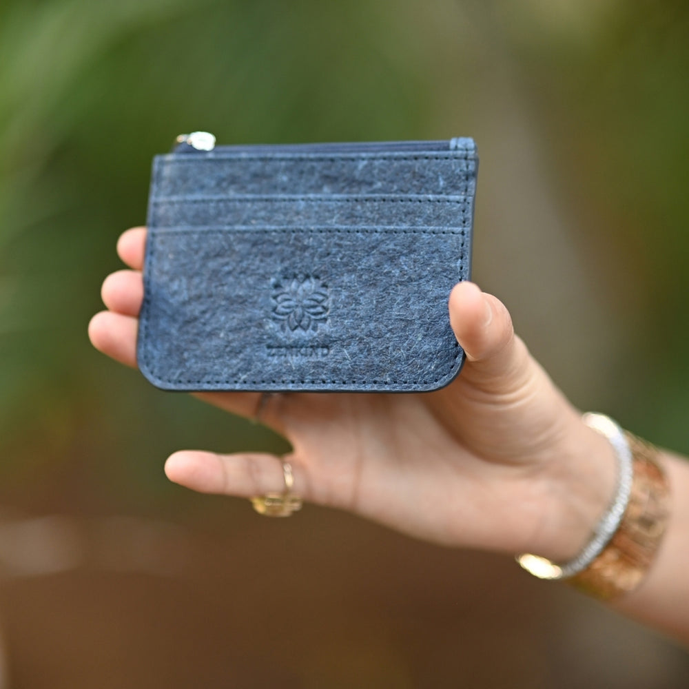 Card Holder Wallet For Men & Women | Made of Vegan Coconut Leather | Indigo Blue