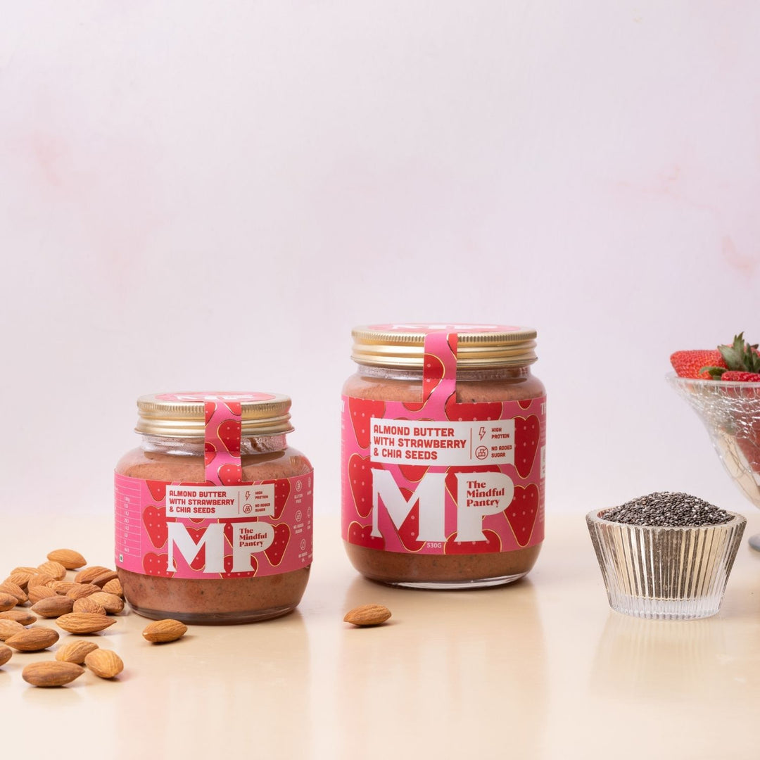 Almond Butter with Strawberry and Chia Seeds | Preservatives Free | Natural Vegan