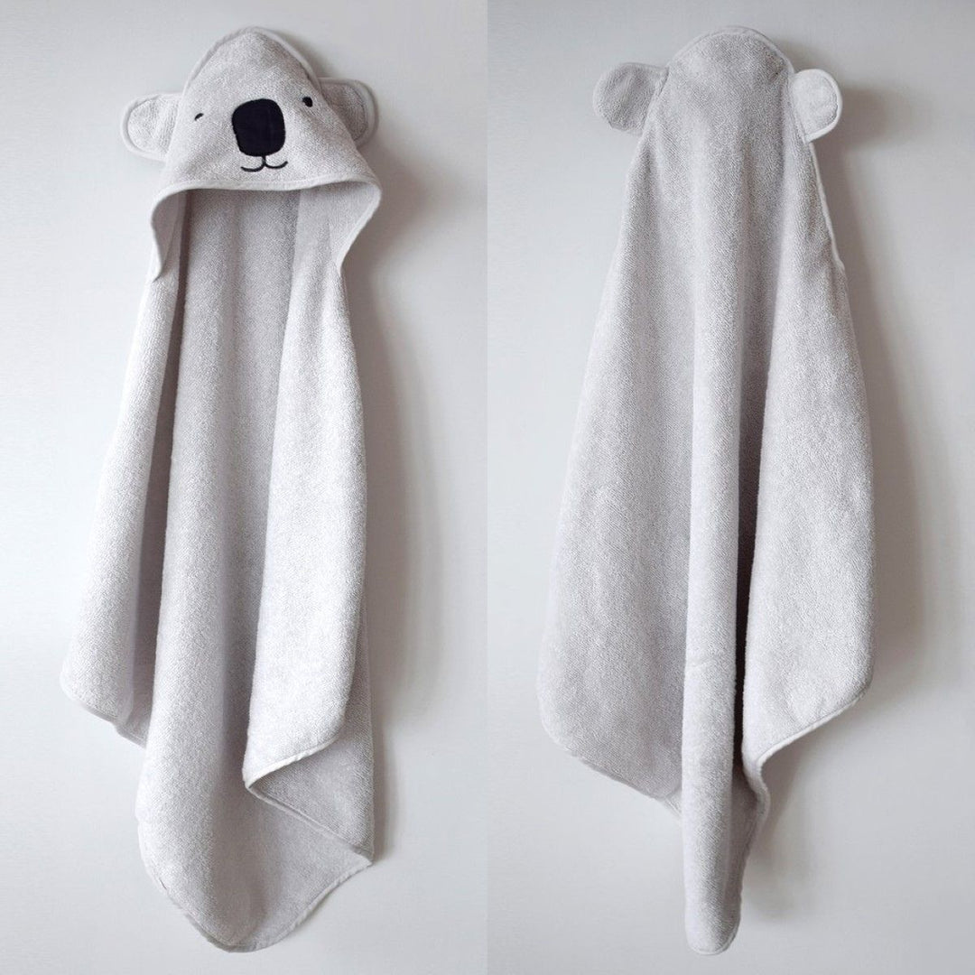 Koala Bear Hooded Bath Towel For Kids | Organic Cotton Soft | Sustainable | Grey