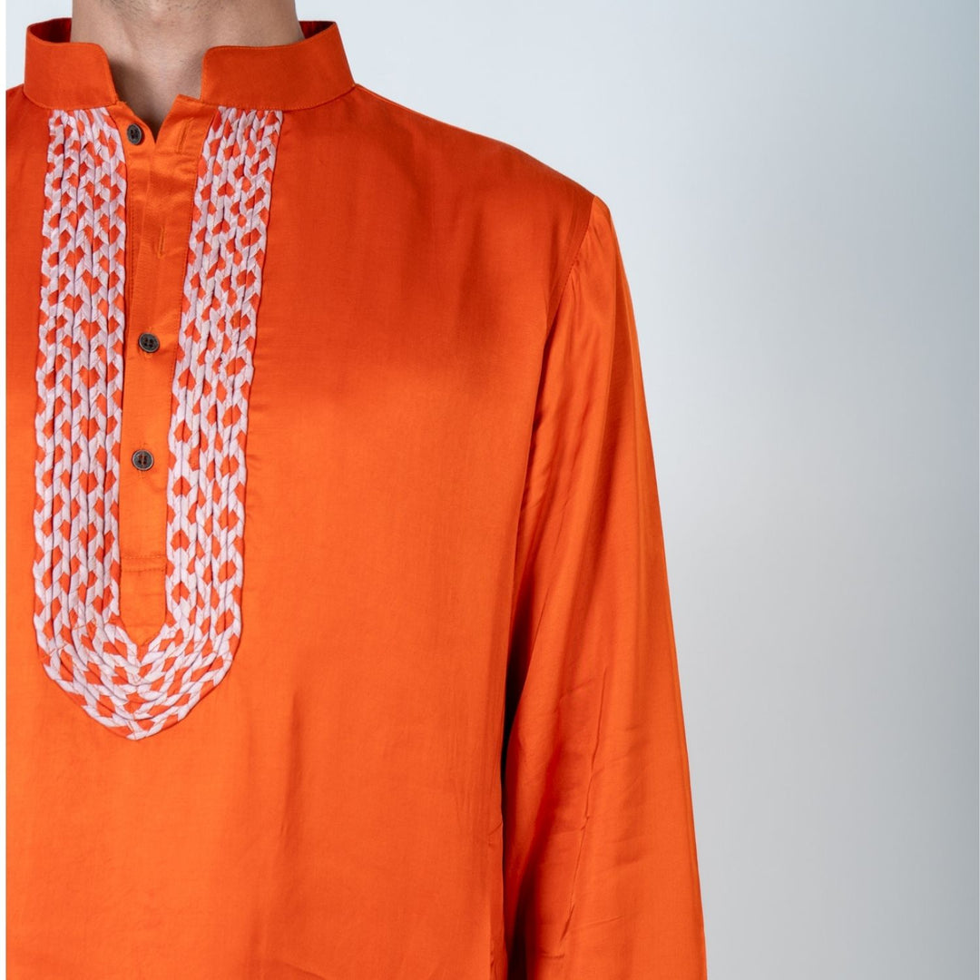 Men's Orange Braid Kurta Set | Traditional Occasion Wear | Set Of 2