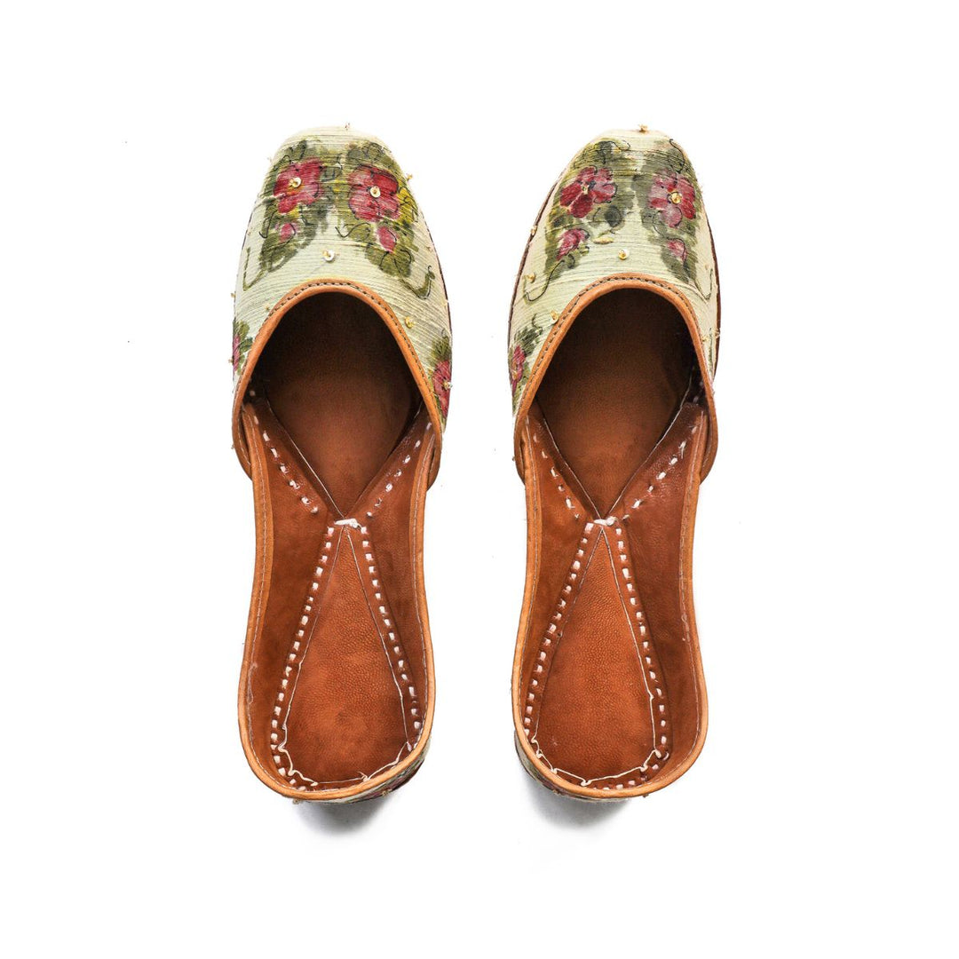 Hand Painted Floral Paisely Raw Silk Women Juttis | Hand-Crafted | Festive Apt