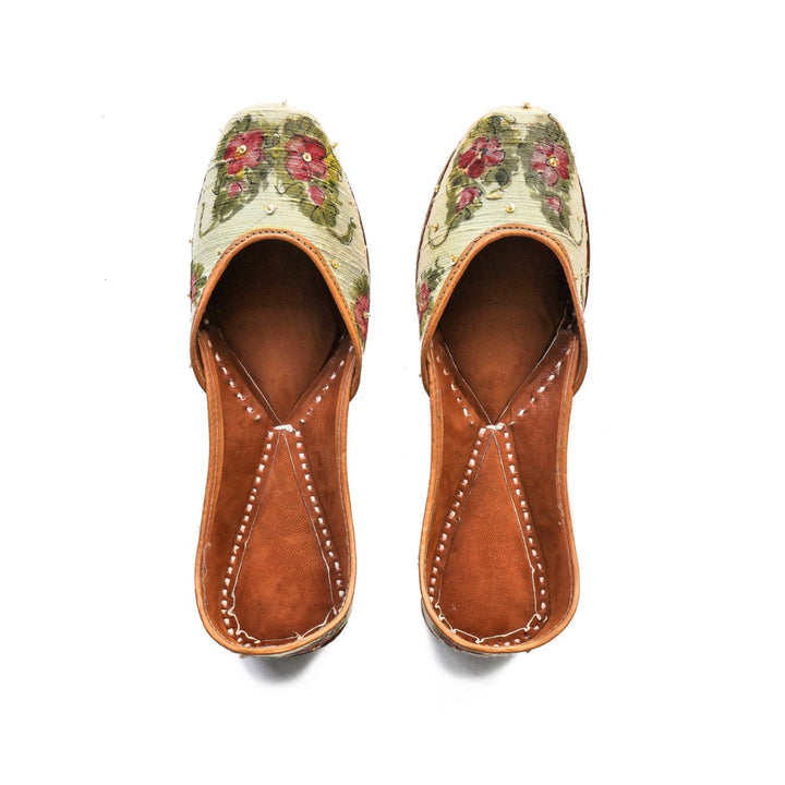 Hand Painted Floral Paisely Raw Silk Women Juttis | Hand-Crafted | Festive Apt