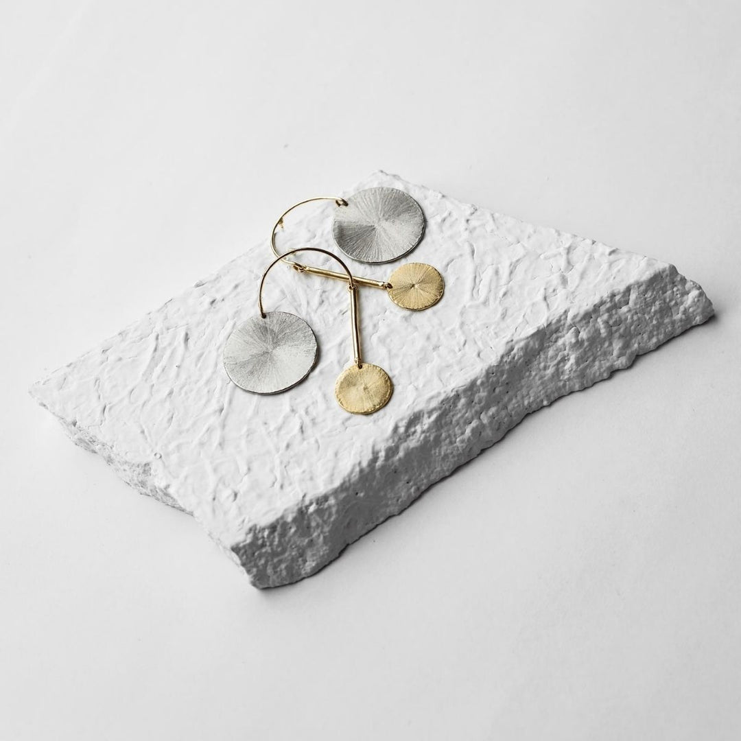 Off-Balance | Dual Finish Brass | Statement Earrings | Sustainable | Aesthetic