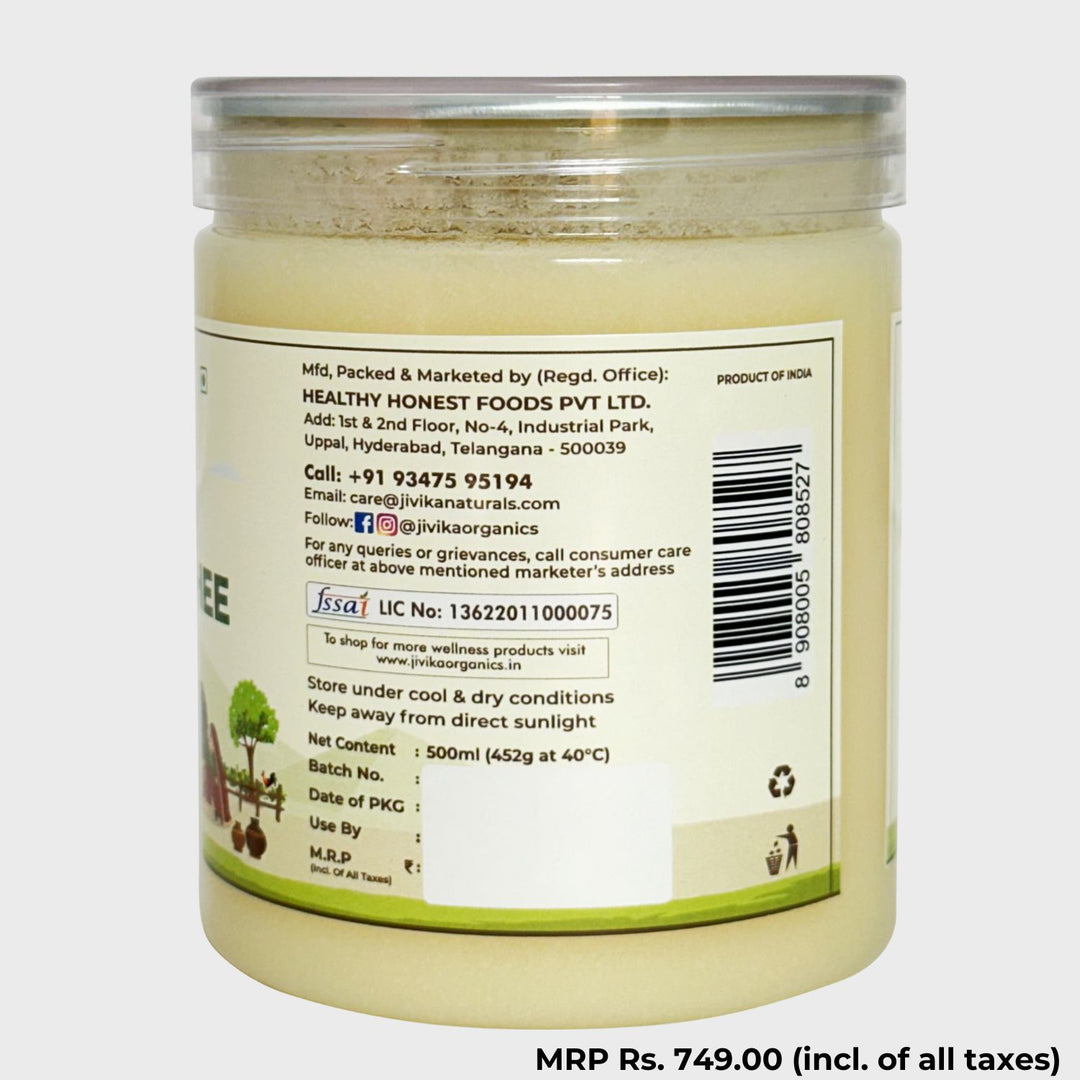 A2 Desi Buffalo Ghee | Grass Fed | Pure | Organic | Pet Jar of 500 ML