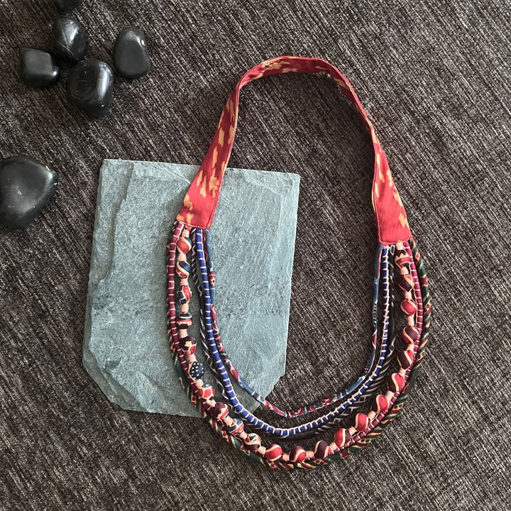 Maroon Layered Necklace | Ajrakh and Silk | Artistic | Hand-Crafted | Ethnic Look