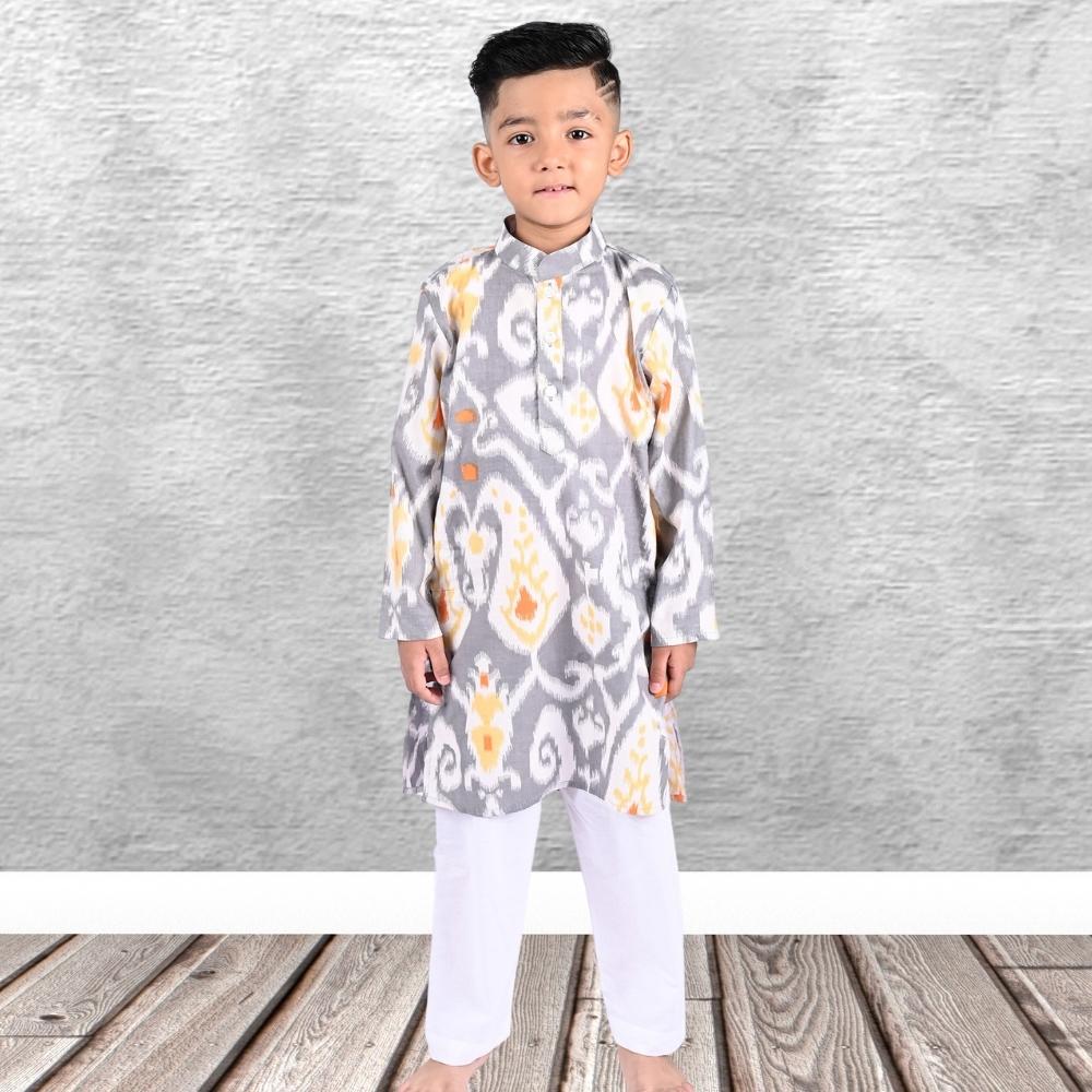 Figgy Ikat Set | Festive Wear | Occasion Wear | Cotton | Grey And White