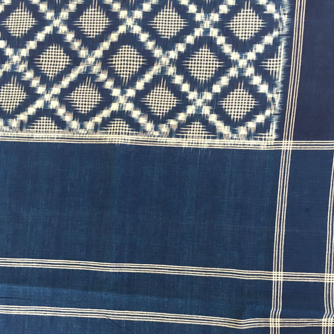 Pochampally Double Ikat Saree | Indigo Blue & Rice White | Elegant & Classy Drape