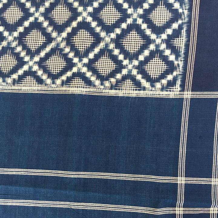 Pochampally Double Ikat Saree | Indigo Blue & Rice White | Elegant & Classy Drape