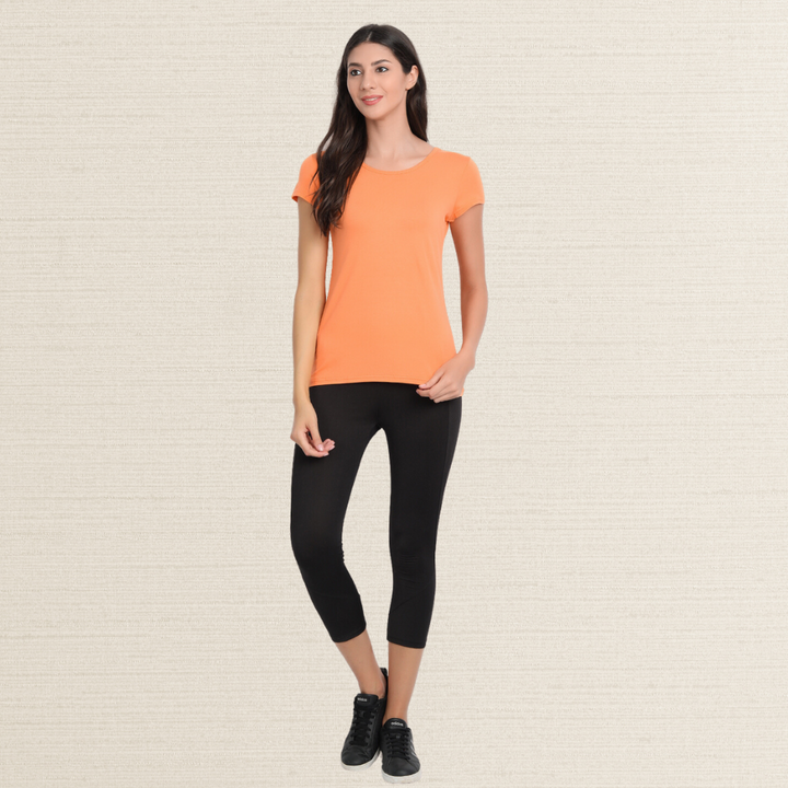 Half Sleeve T-Shirt | Bamboo Fabric | Comfort Fit | Women Active Wear | Papaya Orange