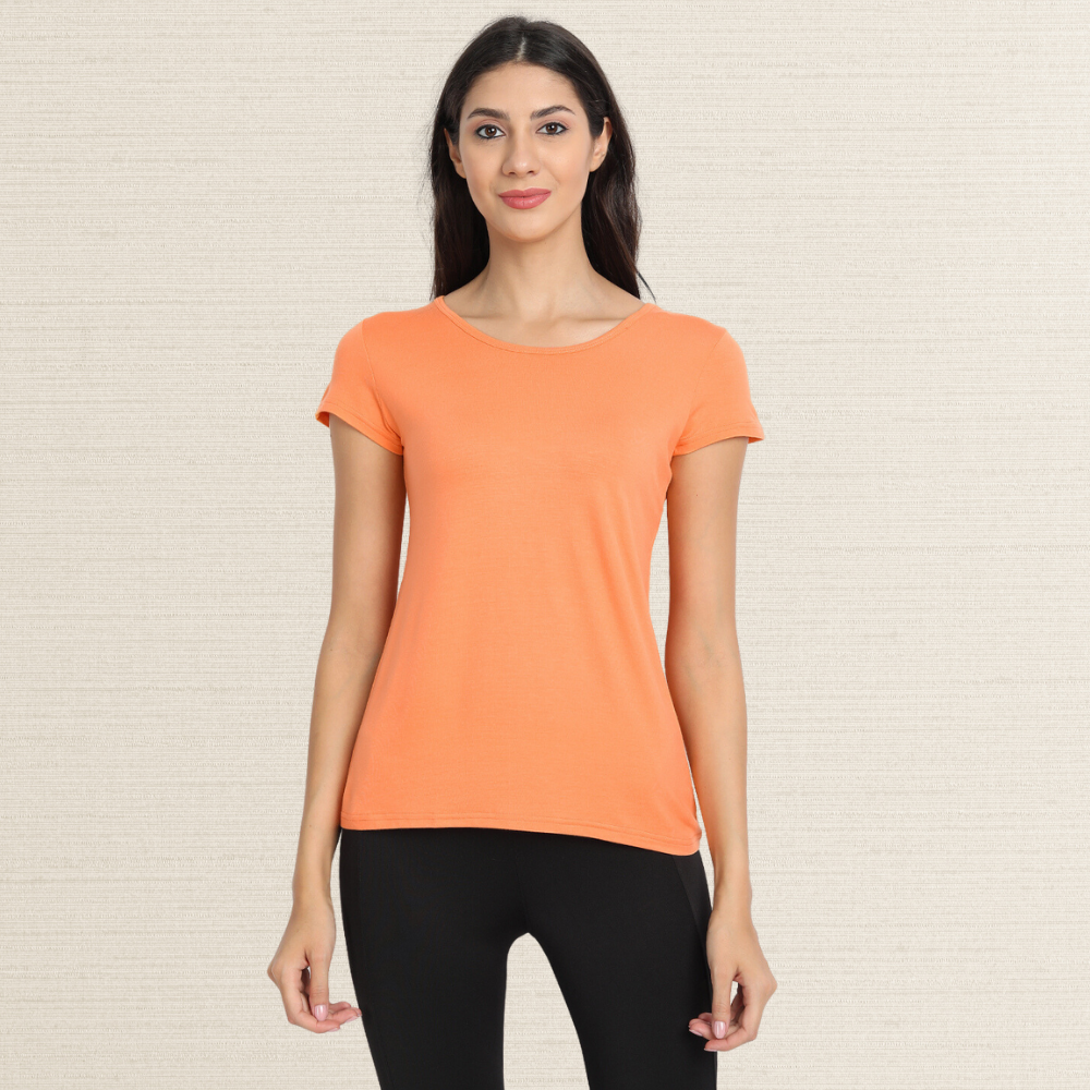 Half Sleeve T-Shirt | Bamboo Fabric | Comfort Fit | Women Active Wear | Papaya Orange