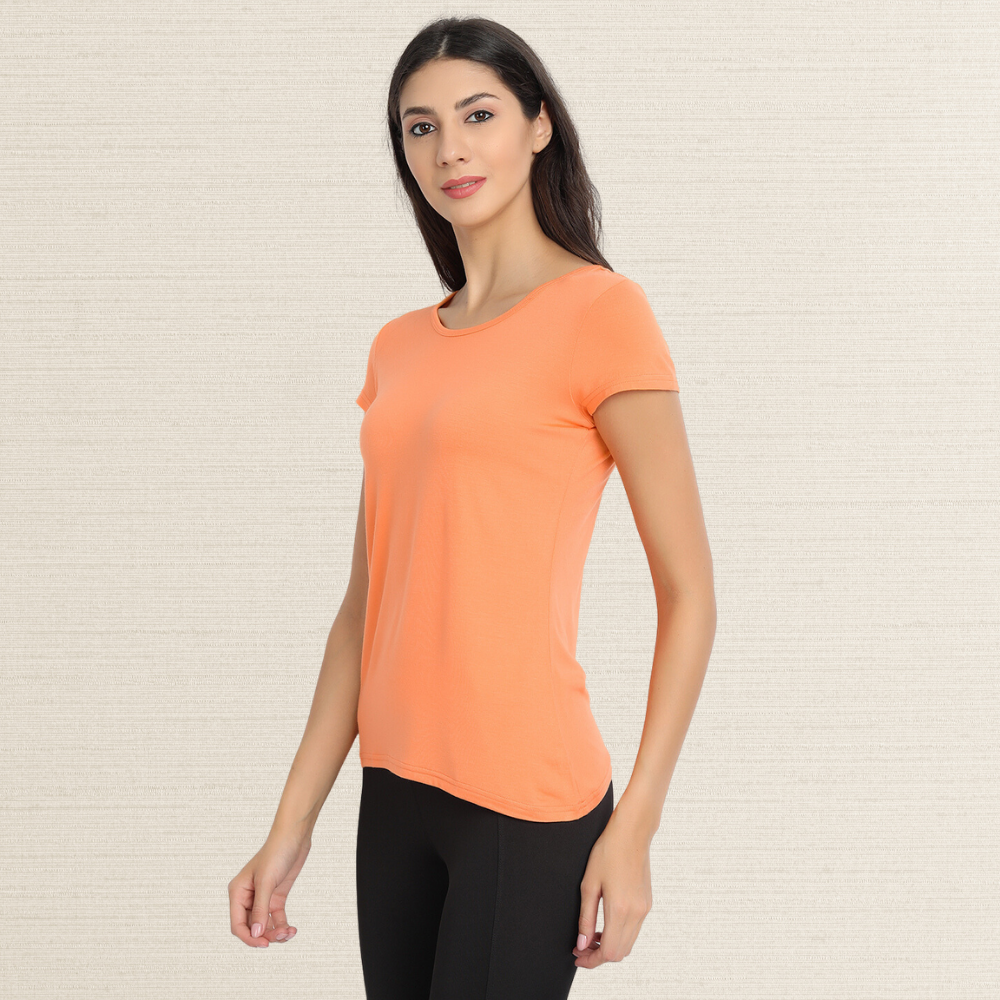 Half Sleeve T-Shirt | Bamboo Fabric | Comfort Fit | Women Active Wear | Papaya Orange