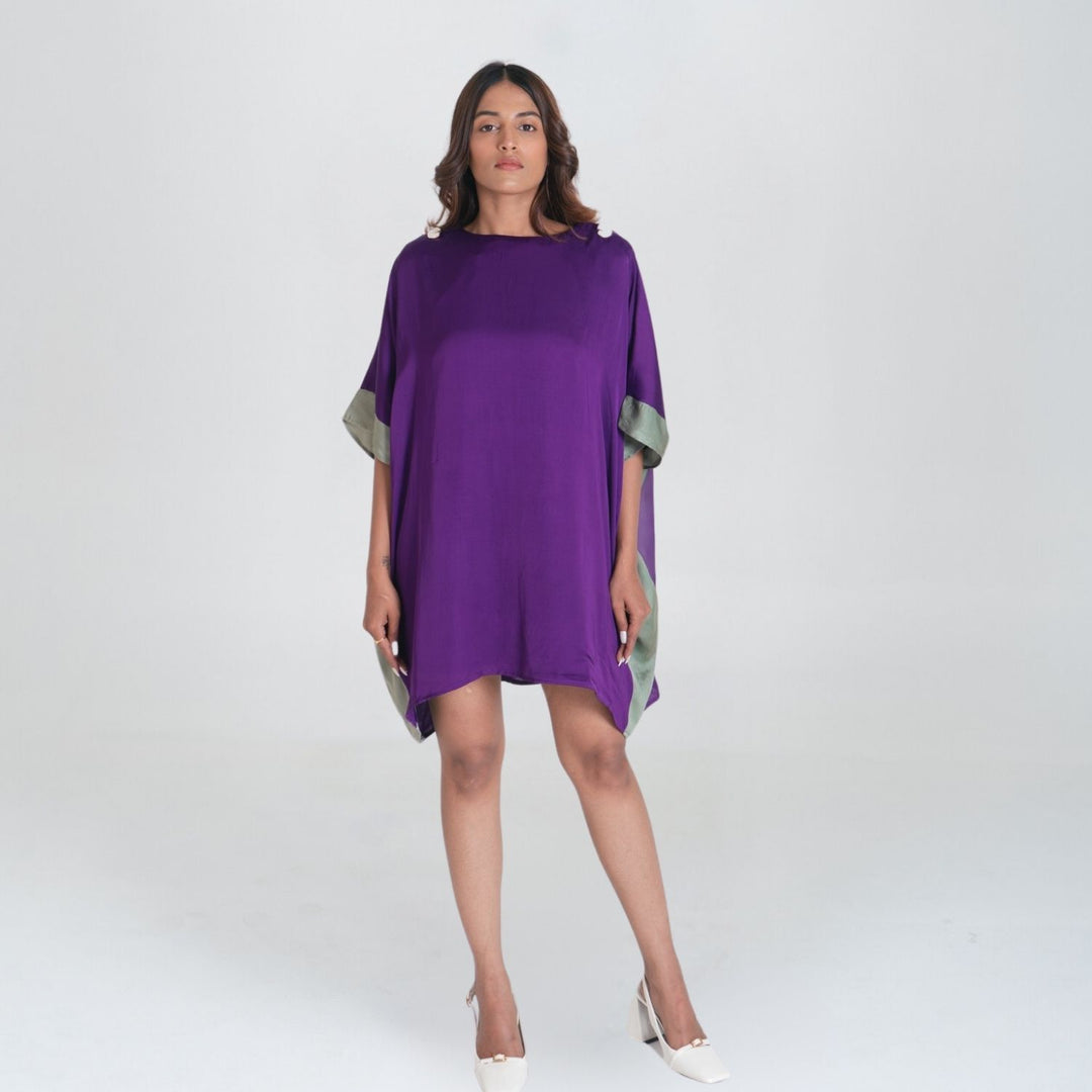 Vibrant Purple-Green Short Kaftan Dress | Modal | Stylish Casual Wear