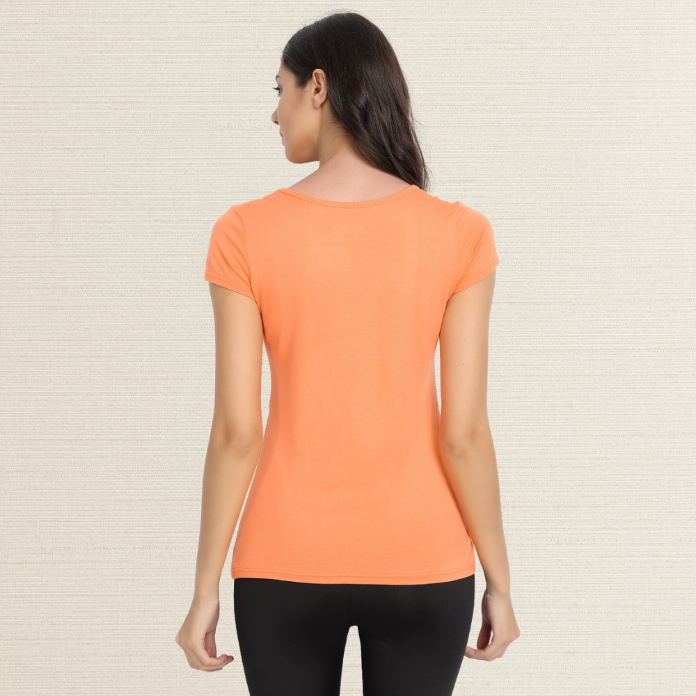 Half Sleeve T-Shirt | Bamboo Fabric | Comfort Fit | Women Active Wear | Papaya Orange