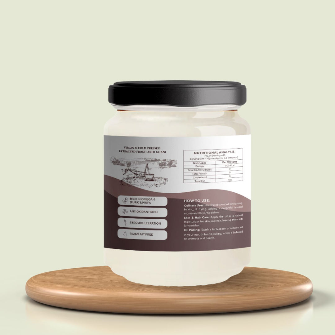 Wood Pressed Coconut Oil | Vegan and Organic | Versatile Usage | 500 ML