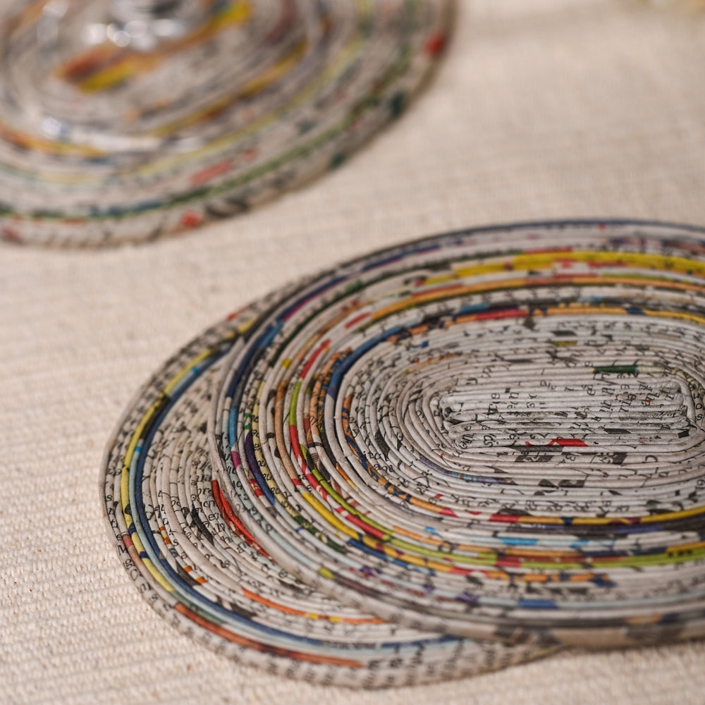 Paper Coiled Oval Coaster | Eco-Friendly Table Ware | Artisanal & Durable | Set of 6