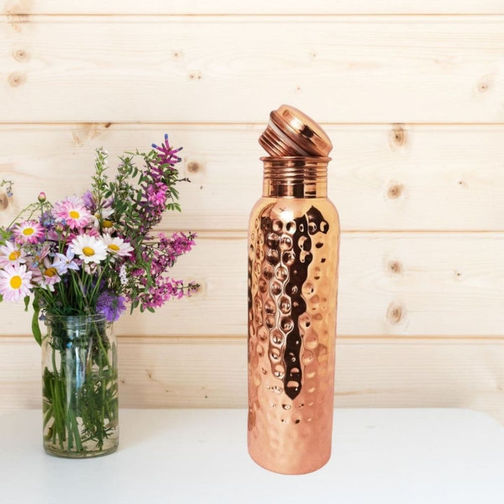 Hammered Design Copper Bottle With Premium Coir Cleaning Brush | 1 L